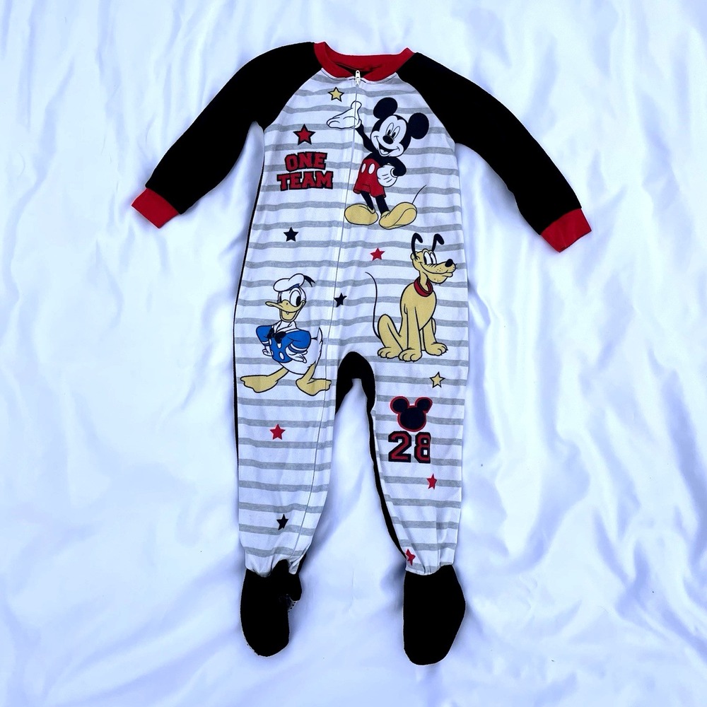 Disney Mickey Mouse Pluto Donald Duck 3t Toddler One Piece ZipUp Sleeper Pajamas